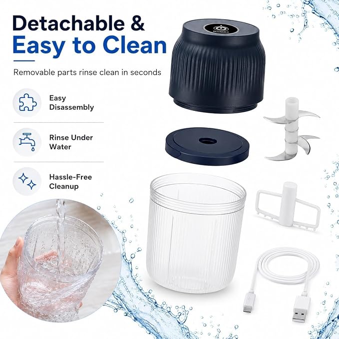 Household Electric Garlic Crusher, Upgraded Mini Electric Food Chopper, 350ml 6 Blades USB Rechargeable Garlic Mincer with Lid & Egg Beater for Onion Ginger Chili (Blue)