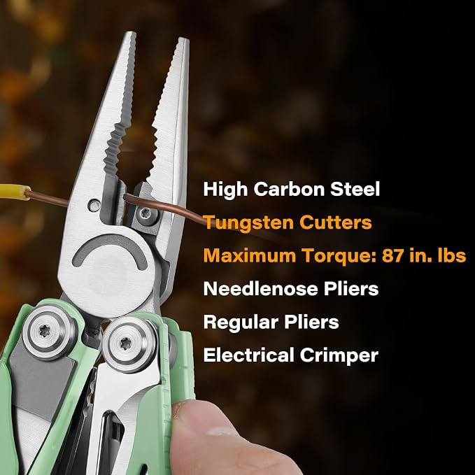Pro-Grade 21-in-1 Multitool with Pliers & Tungsten Carbide Cutters | Spring Scissors, Window Breaker, Serrated Blade – Heavy Duty EDC Tool for Emergency, Hunting, Fishing, DIY, Mint Green