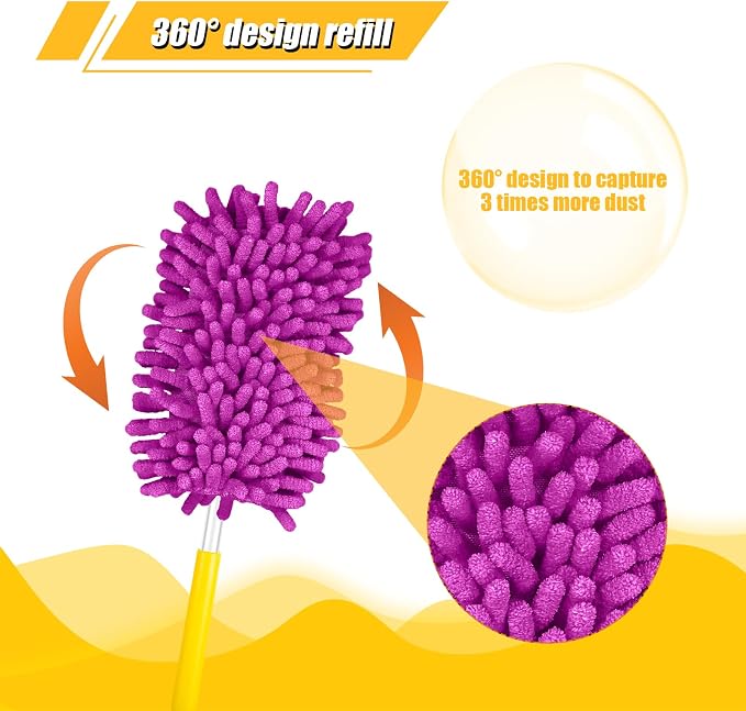 2pcs Duster Refills, Microfiber Dusters Heavy Duty Refills 360 Ceiling Fan Duster Replacements Reusable Hand Dusters for Cleaning (Purple)