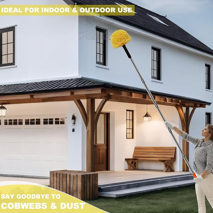 Yellow Twist-On Cobweb Duster Head Brush - Efficient Indoor & Outdoor Spider Web Cleaning Solution - Fits Standard Acme Threaded Poles - Duster Brush Head Only - 1 Pack