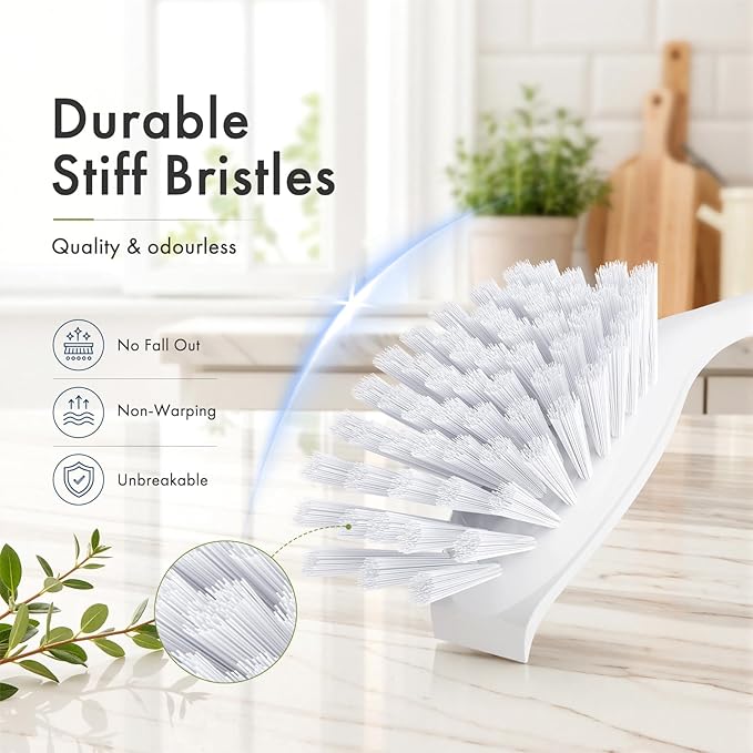 Amazer 4 Pack Dish Brush with Handle, Kitchen Scrub Brushes for Cleaning, Straw Cleaner Brushes for Water Bottle, Dish Scrubber with Stiff Bristles for Sink