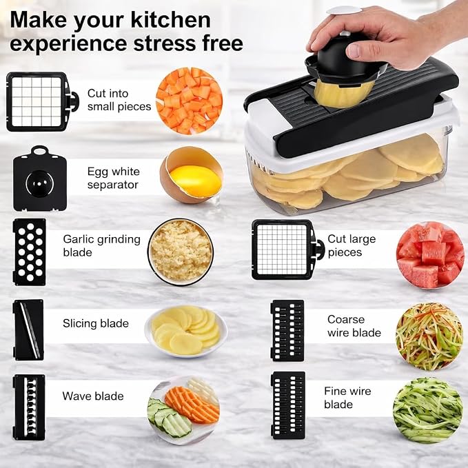 12-in-1 ABS Vegetable Chopper, Onion Cutter with Container, Food Slicer Dicer & Grater, Multifunction Kitchen Gadget for Fruits & Vegetables, BPA Free