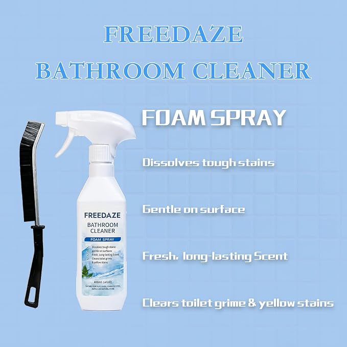 Bathroom Cleaner Foam Spray (400ml) - Spray, Wait & Scrub for Hard Water Stains, Mold, Rust & Soap Scum | Free Cleaning Brush Included (1 PACK)