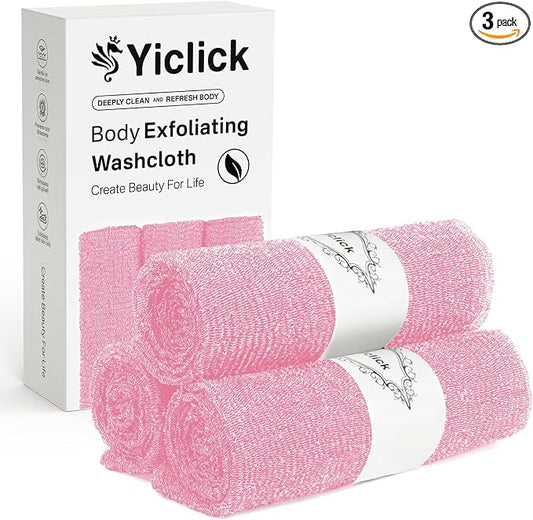 Yiclick Exfoliating Washcloth Towel, Japanese Exfoliating Bath Wash Cloth for Body Exfoliation, Korean Back Scrubber Washer for Shower, African Net Sponge Brush Loofah Exfoliator (Pink)
