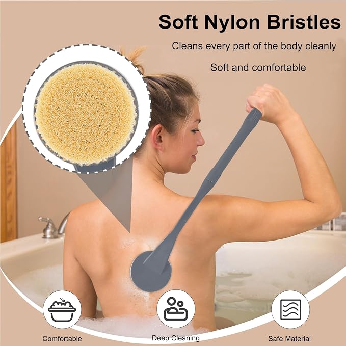 Gobiteli Back Scrubber for Shower,20.5" Long Handle Shower Brush for Body for Deep Clean,Back Brush for Shower for Men Women(Grey)