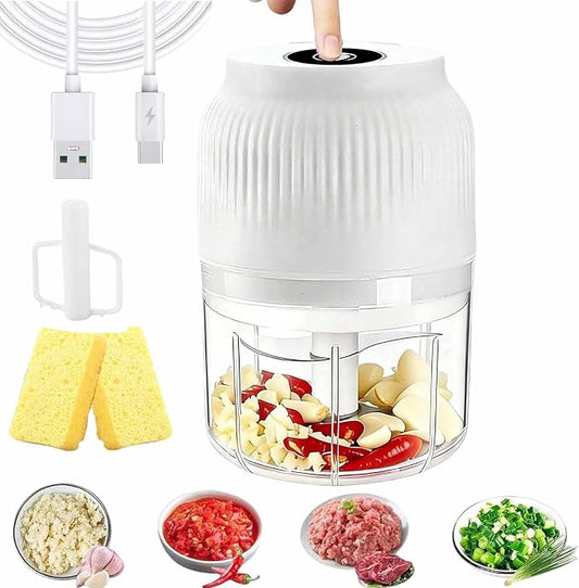 Household Electric Garlic Crusher, 400ml Mini Electric Food Chopper, Portable Mini Food Processor with 6 Blades, Wireless Electric Garlic Chopper for Ginger, Chili, Fruit, Meat, etc (3 Blades White)