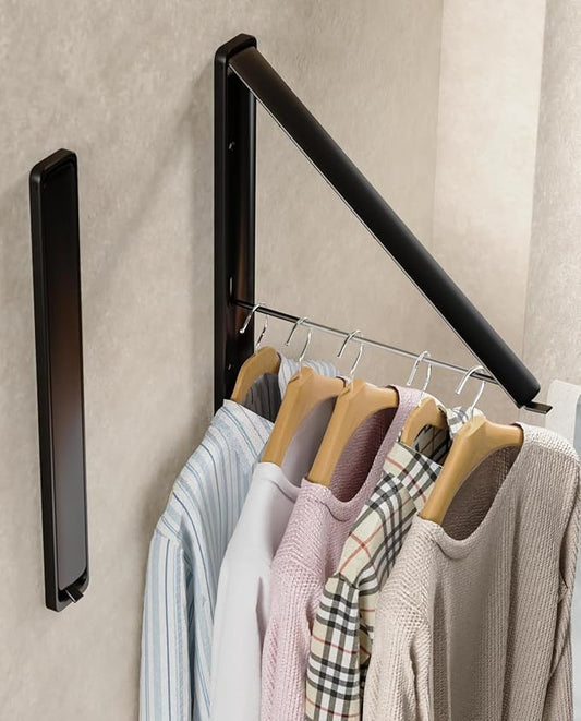 Dr.DJ Clothes Drying Rack Wall Mounted, Retractable & Foldable Clothes Hanger for Laundry Room Organization and Storage, Clothes Hanger Rack for Dorm, Closet, Balcony, Laundry Room(2Pack, Black)