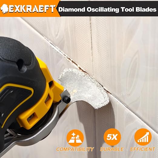 EXKRAEFT 5PCS Diamond Oscillating Multi Tool Blades for Grout Removal, Tile Mortar Concrete Masonry, Fits Milwaukee Ryobi Rockwell Fein