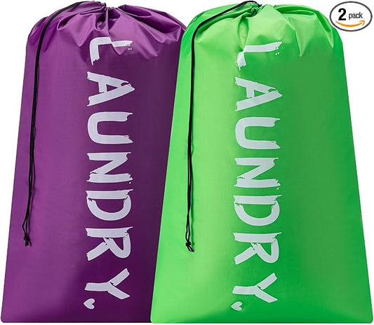 2 Pack Travel Laundry Bag,24" x 36", Extra Large Dirty Clothes Organizer | Machine Washable with Drawstring, Holds 3-4 Loads of Laundry,Fit a Laundry Hamper or Basket Travel Essentials
