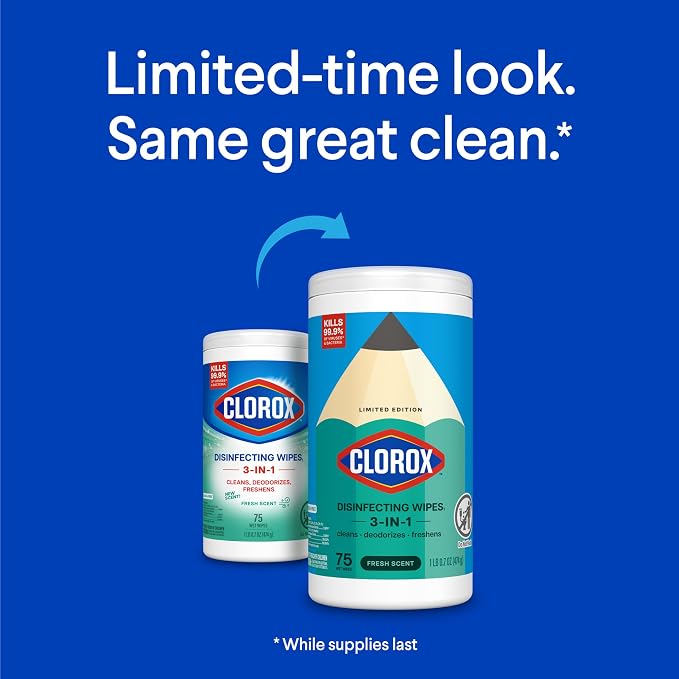 Clorox Disinfecting Wipes, Bleach Free Cleaning Wipes, Fresh, 75 Count (Package May Vary) (Pack of 2)