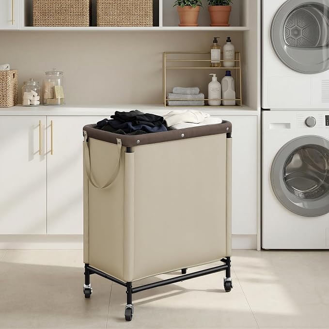 StorageWorks 2 Section Laundry Hamper, 100L Tan Sorter Cart with Wheels