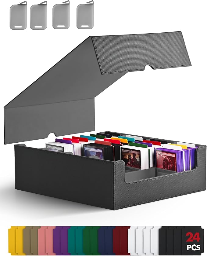 ZLCA Card Storage Box for MTG PTCG, Commander Deck Box Holds 3200+ Cards, Trading Card Storage Case with 4 Stoppers, Card Organizer for TCG Sport Cards(Black)