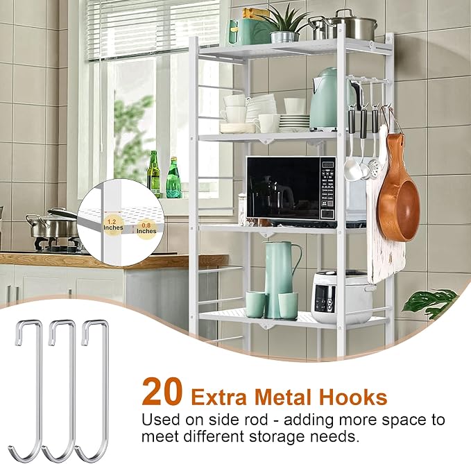 Himix Storage Shelves with 20 Hooks, 5-Tier Foldable Shelves for Storage, Collapsible Organization Rack Bookshelf 440 Ibs for Kitchen Garage Home Room, White - No Assembly
