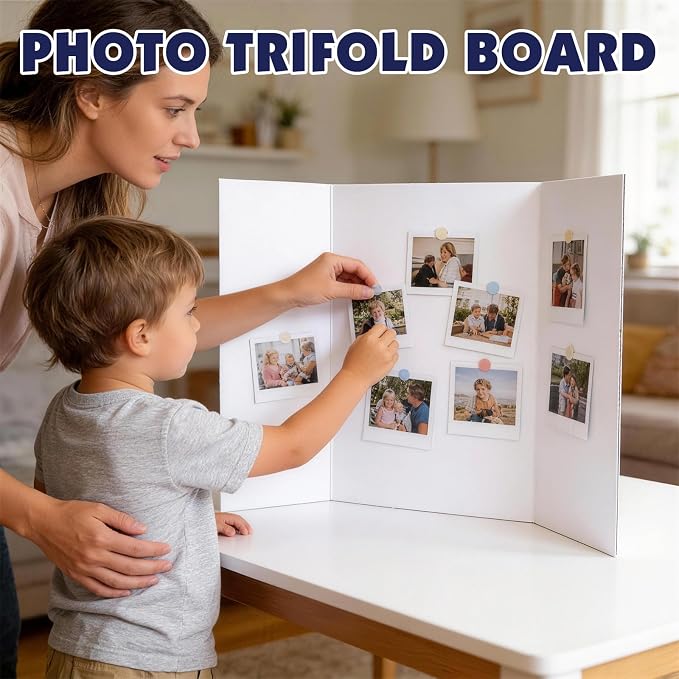 20 Pack Trifold Poster Board, 16in x 24in Corrugated Project Board, White Presentation Board, Trifold Display Board for School Project, Business Presentation, Science Fairs, Event Display