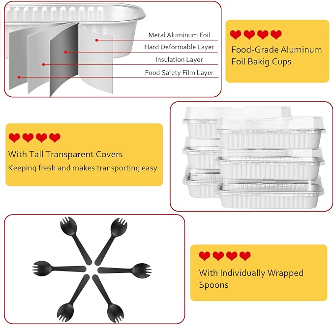 LNYZQUS Mini Cake Pans with Lids 100 Pack,Individual Foil Baking Tins,Disposable Mini Loaf Pans Small Cakes Tin Cupcake Containers for Bake Sale Wedding-White,6.8oz