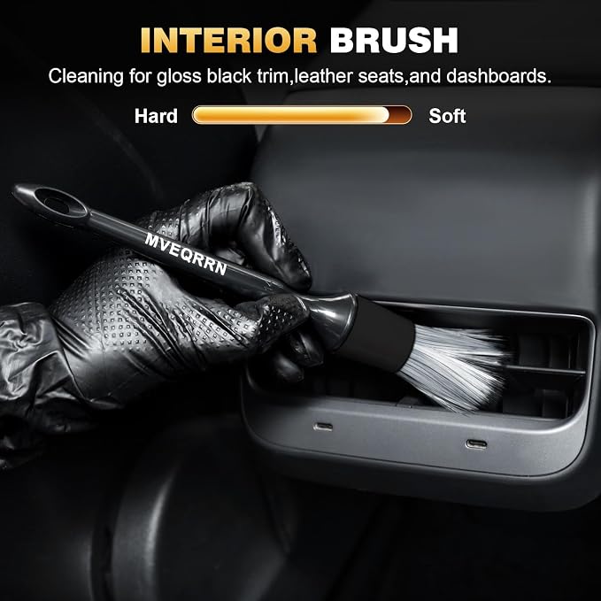 MVEQRRN 7PCS Car Detailing Brush Set,Boars Hair Detail Brush Kit(Black) | Ultra Soft No Scratch, Car Dust Brush,Car Detailing Brushes Kit, Detail Brushes Car Detailing for Interior Exterior