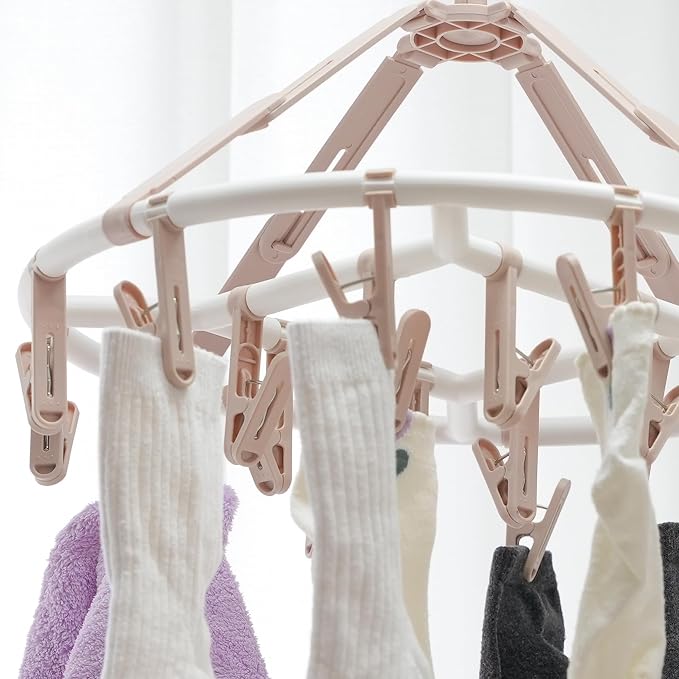 Foshine Clothes Drying Racks Foldable with 20 Drying Clips Drip Hanger | Clip Hangers Plastic for Underwear Socks Bras Lingerie