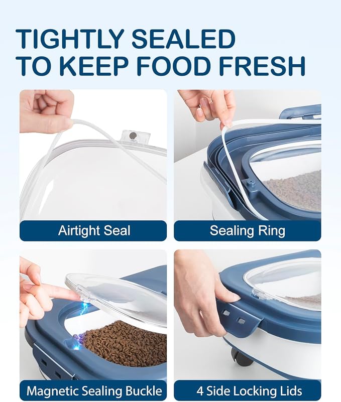 20-23Lbs Dog Food Storage Container Airtight,Collapsible Dog Food Container | Pet Food Storage with Double Airtight Seal & Magnetic Lid,Cat Food Container with Wheels for Easy Moving,Small Jar,Scoop