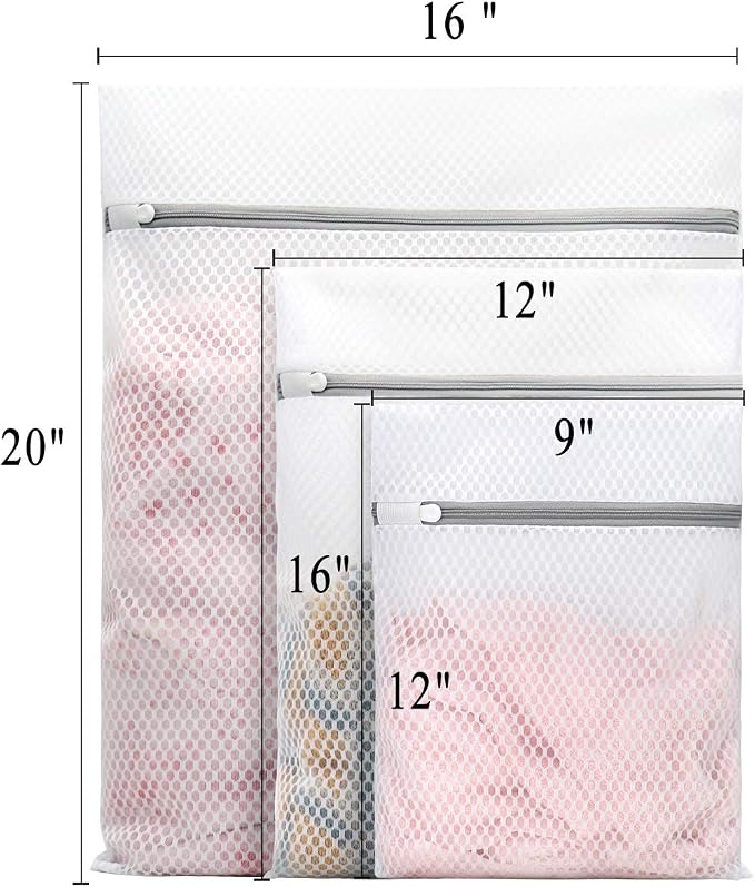 Muchfun 5Pcs Durable Honeycomb Mesh Laundry Bags for Delicates | (1Large, 2Medium, 2Small)