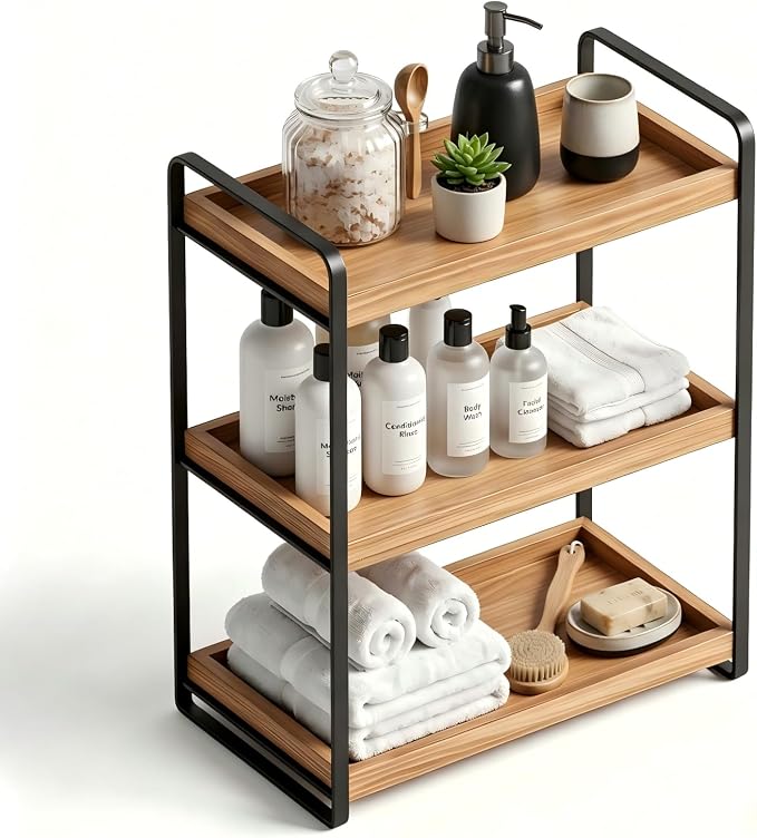 LEMIKKLE Bathroom Counter Organizer with Basket, Bathroom Organizers and Storage,Skincare Organizers for Vanity,Storage Organizers for Bathroom, Kitchen, Dresser (3-Layer)