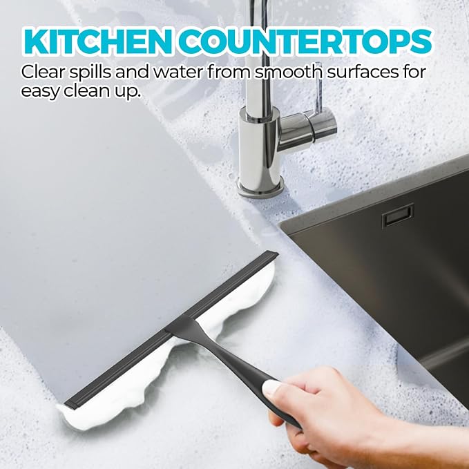 ALFLOD Shower Squeegee for Glass Doors, Tile Walls, Mirrors and Windshields | 9.5" black, bathroom accessories, window cleaner, new home essentials, silicone blade, metal handle, adhesive hook