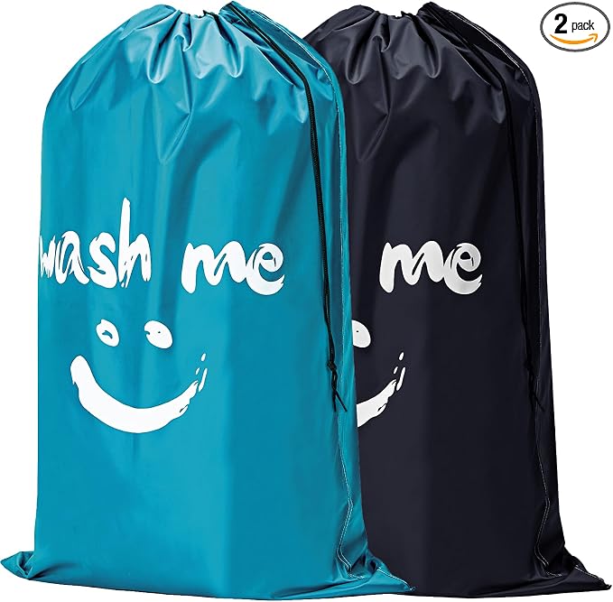HOMEST 2 Pack XL Laundry Bag 28" x 40", Extra Large Dirty Clothes Organizer | Holds 3-4 Loads, Machine Washable Drawstring Laundry Bag for Dorm, Camp, Laundromat, Family, Travel,Black & Sky Blue