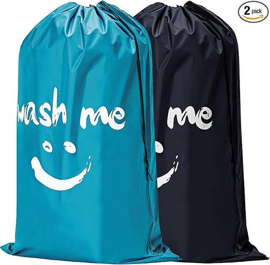 HOMEST 2 Pack XL Laundry Bag 28" x 40", Extra Large Dirty Clothes Organizer | Holds 3-4 Loads, Machine Washable Drawstring Laundry Bag for Dorm, Camp, Laundromat, Family, Travel,Black & Sky Blue