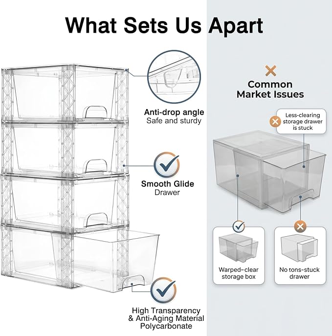 Stackable Storage Drawers 4 Pack 7in Under Bathroom Sink Organizer Boxes