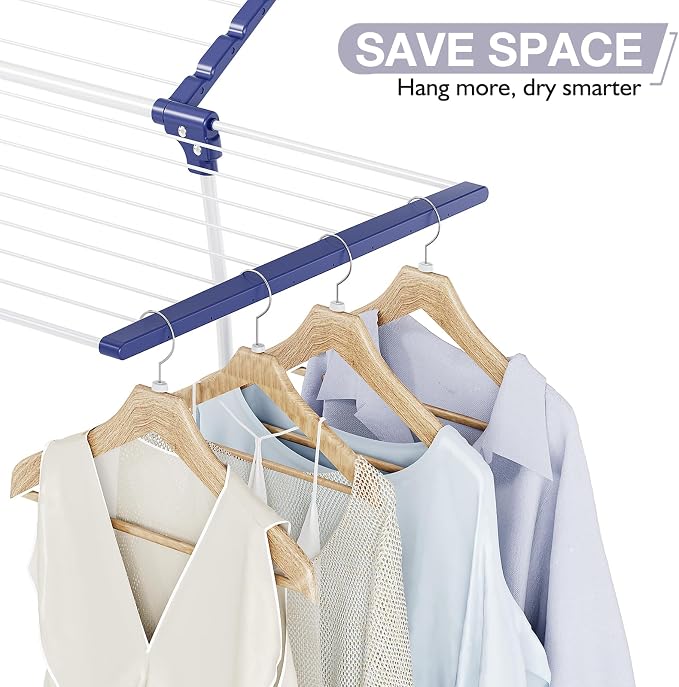 APEXCHASER Clothes Drying Rack, Drying Rack Large Space with 2 Wings | Expandable Design, 4 drying spaces, Spacious Design with 2 Frame Supports, Folds Flat for Storage, Rust-resistant Coating