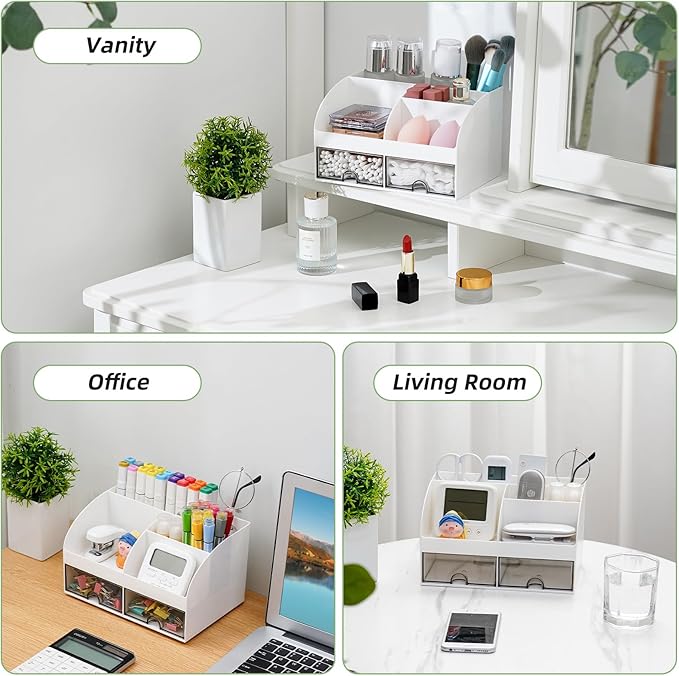 VITVITI Toothbrush Holders for Bathrooms Countertop, 5 Slots Toothpaste Bathroom Counter Sink Organizer with Drawers, Plastic Bathroom Organizer for Vanity/Makeup/Office White