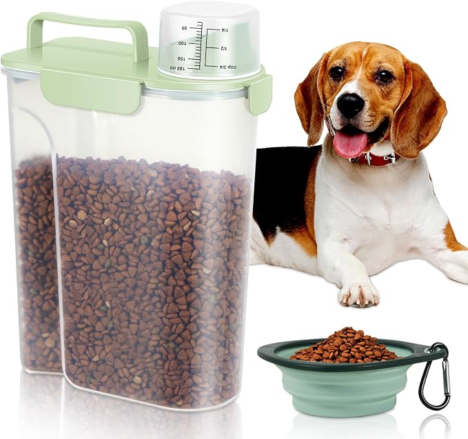 5 Lbs Dog Cat Food Storage Container with Collapsible Dog Bowls for Travel, Portable Pet Food Storage Container, Easy-Pouring Bird Seed Dispenser, Airtight Rice Cereal Oatmeal Flour Holder -Green | Portable Cat Food Containers with Collapsible Bowl 10 ...