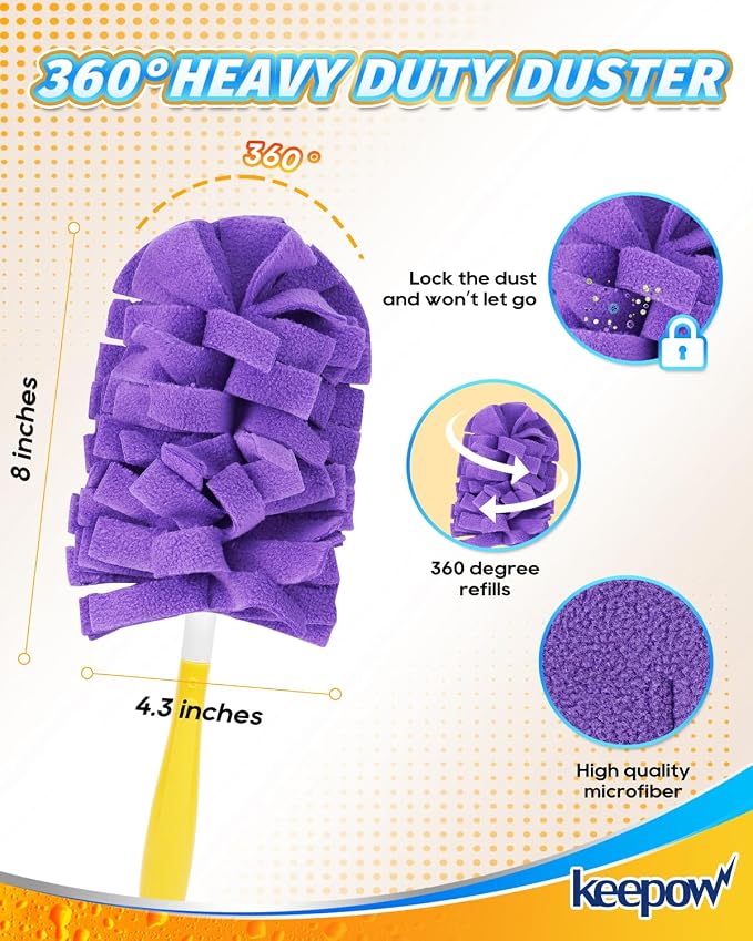 KEEPOW 4+1 Pcs Pads Compatible with Swiffer Reusable Pads with Handle Set | Reusable & Washable Fleece Duster Kit With Handle, Washable Pads For Efficient Home Cleaning And Multi-Surface Dust Removal