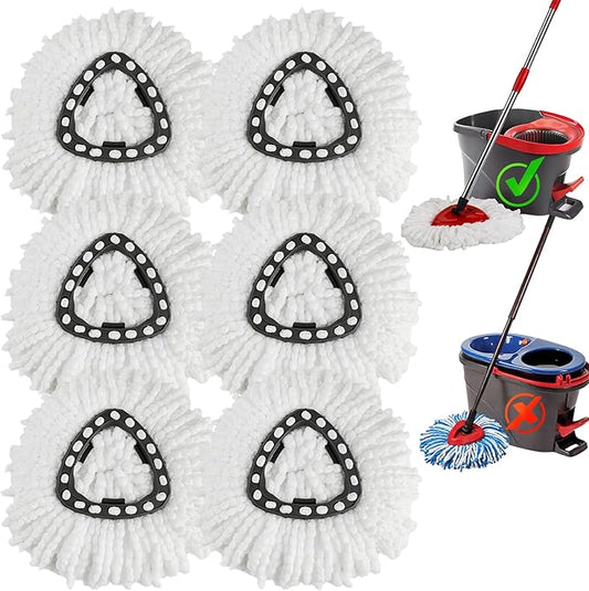 6 Pack Spin Mop Head Replacements,100% Microfiber Spin Mop Refill Compatible with OCeda Easywring 1-Tank System,360 Degree Spinning Mop Replace Head for Easy Cleaning Floor Mopping