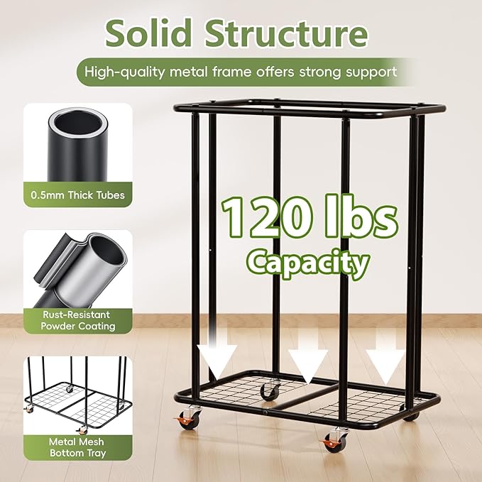 220L Laundry Hamper with Lid & Wheels, Rolling Laundry Basket with Bag | Sturdy Metal Frame | Laundry Bag with Handles| Large & Tall Clothes Hampers for Laundry Room, Bedroom, Dorm, Bathroom-Black