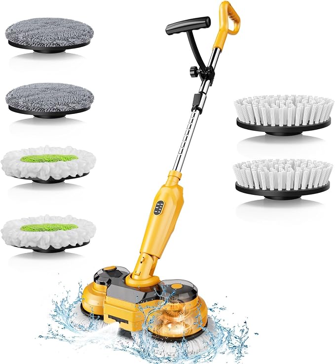 Cordless Electric Mop for Dewalt 20V Battery (NO Battery), 2 in 1 Spin Mop & Electric Floor Scrubber Machine with LED Light & Water Spray, 800 RPM Rotating Electric Mops for Floor (Black)