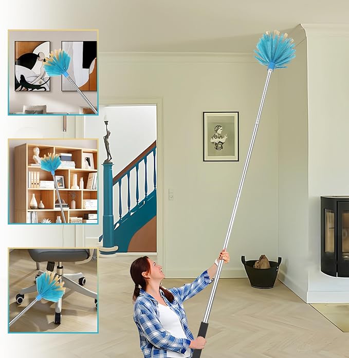 Cobweb Duster with Extension Pole，Adjustable 57" Spider Web Brush with Pole | Medium Stiff Bristles Cobweb Duster Head ，for High Ceilings, Suitable for Ceilings, Walls, Indoor Outdoor Environments