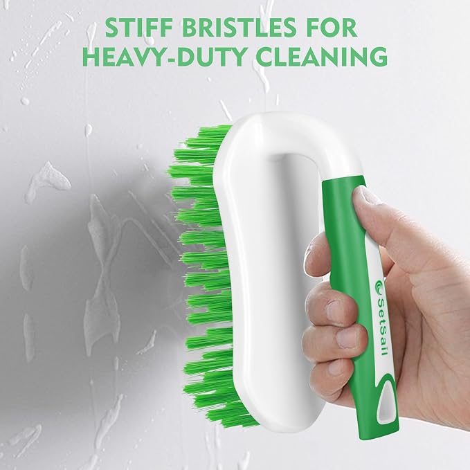 SetSail Scrub Brush, Heavy-Duty Scrub Brushes for Cleaning, Green 4 Pack | Heavy-Duty Scrub Brushes for Cleaning Shower, Bathroom, Carpet, Kitchen and Bathtub Scrubber - 4 Pack