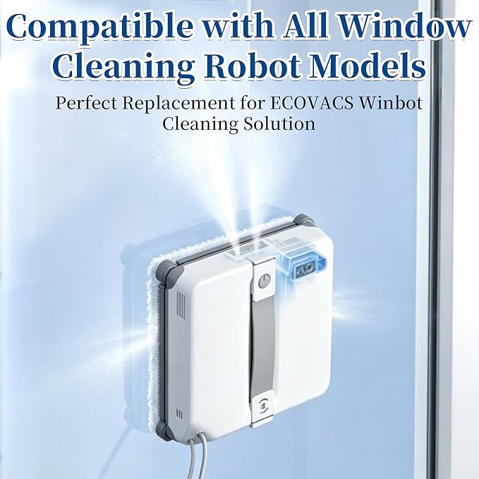 1.5L Window Cleaner, Cleaning Solution Compatible with ECOVACS Winbot W3 OMNI/W2S OMNI/W2 PRO/W1 PRO/MINI Window Cleaning Robot, Streak Free, Low Foam, Non Corrosive, Multi-Surface Glass Cleaner