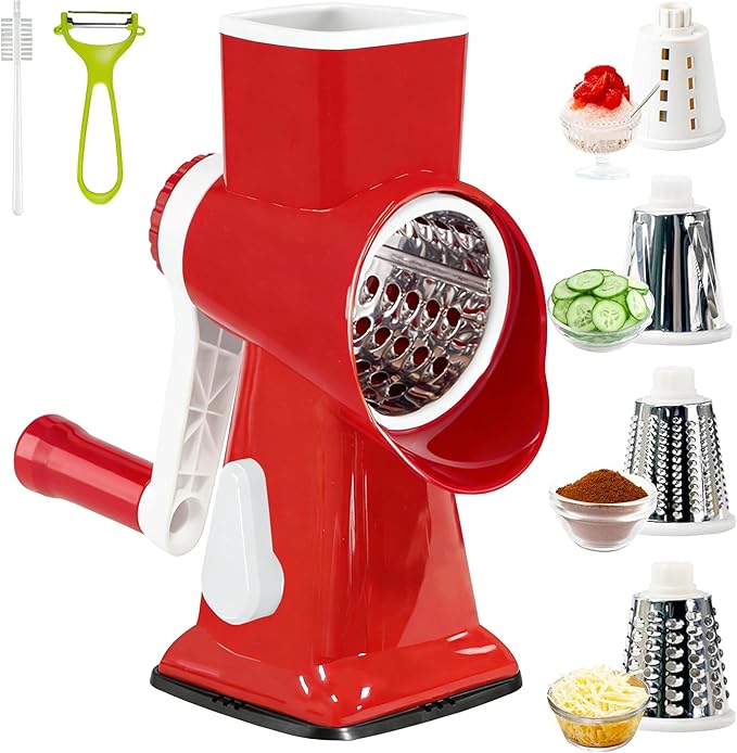 KalraMay Rotary Cheese Grater with Handle, Multifunctional Cheese Shredder | Multifunctional Shredder,Strong Suction Cup Base,Fast and Efficient Cutting,Detachable Parts,Safe Operation,Easy to Rinse
