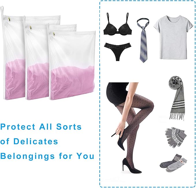 GOGOODA 3 Pack Delicates Laundry Bags, Fine Mesh Wash Bag with Hanging Loop | 3 Size M/L/XL for Lingerie, Shirts, Sweaters, Underwear, Bra, Silk, Socks, etc