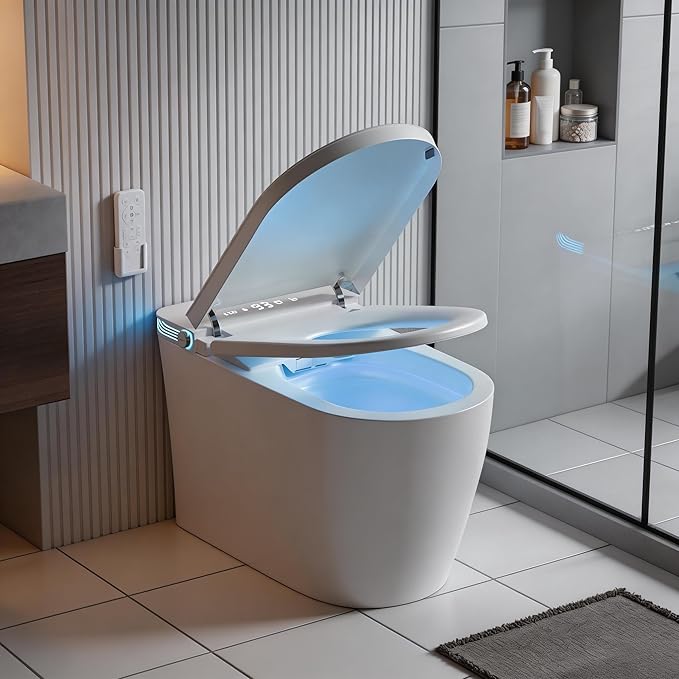 Smart Toilet with Bidet Built in, One Piece Bidet Toilet with Auto Dual Flush, Soft-Close Seat & Lid, Electric Tankless Toilet with Elongated Heated Seat, Foot Sensor, Warm Water & Dryer, LED Display