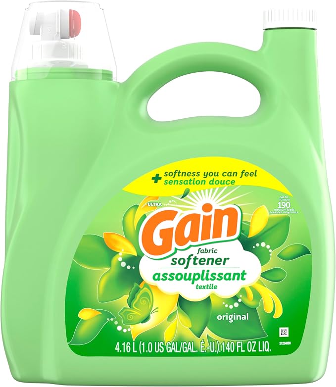 Gain Liquid Fabric Softener,Original Scent,140 FL OZ,190 Loads,Liquid Fabric Softener For Soft,Fresh Laundry,(Pack of 2)