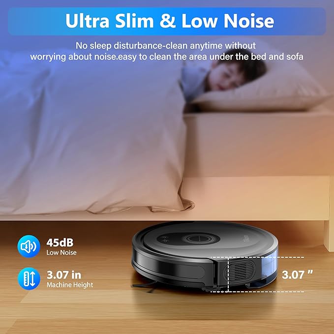 Tikom Robot Vacuum and Mop Combo, 5000Pa Robotic Vacuum Cleaner, 150 Min Max, App & Remote Control, Ideal for Hard Floor, Carpet, Pet Hair, Self-Charge(G8000 Max)