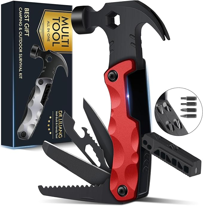 Gifts for Men Christmas Stocking Stuffers for Him Hammer Multi Tool 13 in 1 | Men Gifts Holiday Presents Hammer Multitool White Elephant Secret Santa Dad Husband Camping Accessories Survival Tool Kit