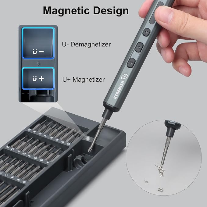 STREBITO Mini Electric Screwdriver Set, 70 in 1 Small Electric Screwdriver | 64 S2 Preicison Bits, 5 Torque Settings, 4 LED Lights, Mini Power Screwdriver Repair Tool Kit for Computer PC, Electronic, RC