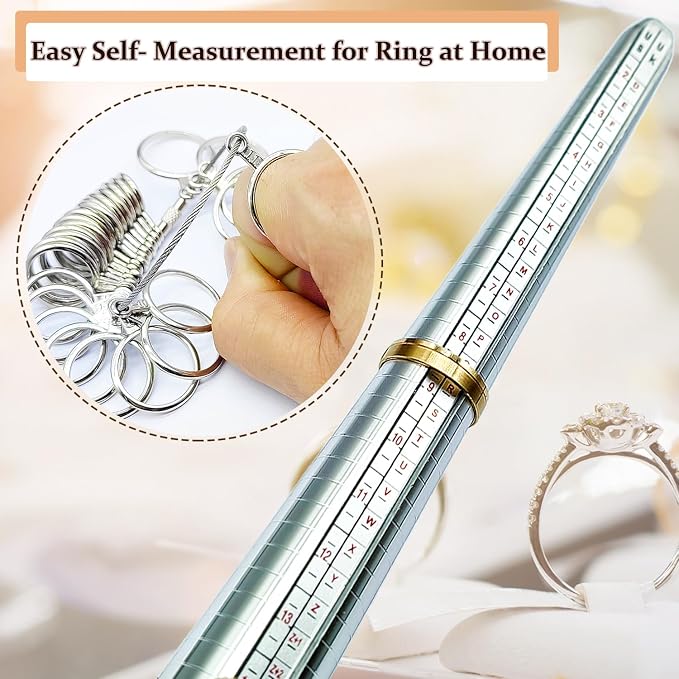 Ring Sizer Measuring Tool Metal Ring Mandrel and Mallet for Ring Making Ring Size Measurer Ring Shaper to Fix Bent Rings Jewelry Sizing Reshaper Repair Kit with Hammer (12-Ring Sizer Tool)