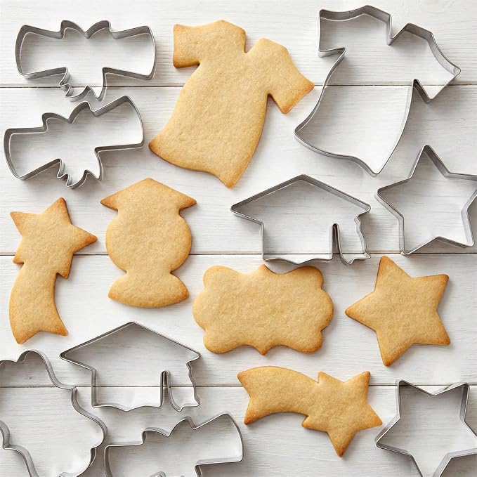 Graduation Cookie Cutters Set of 7, Stainless Steel, Cap Gown Diploma Graduate Star Shapes, for Graduation Celebration Party