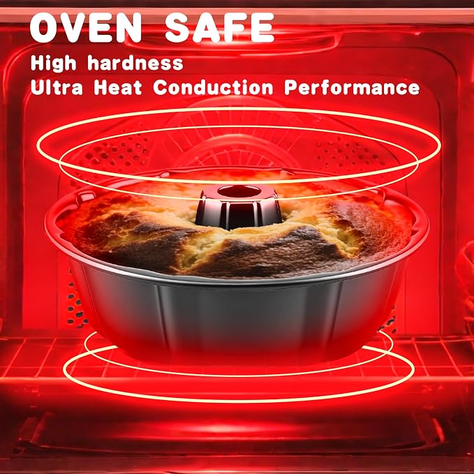 10” Cake Pan 2-PACK, Nonstick Round Cake Baking Pan, Buntz Pound Cake Mold,Tube Bakeware,Baking Mold for Jello/Gelatin/Chocoflan/Flan, Non Toxic, Easy Clean - Black