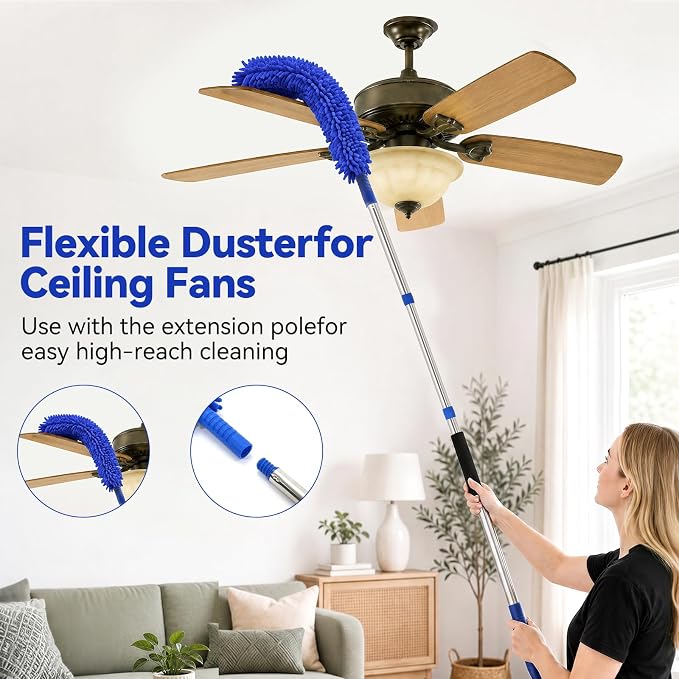 Ordenado 62" Car Wash Brush With Long Handle - 6Pcs Car Wash Kit with Chenille Microfiber Mop Mitt, Windshield Squeegee, Duster, Towel & Tire Brush, Scratch-Free Car Exterior Cleaning Kit for RV Truck