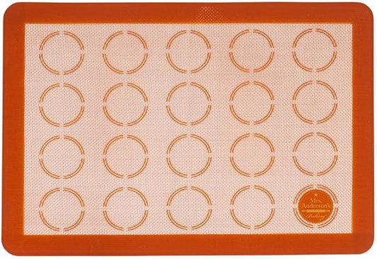 Mrs. Anderson’s Baking Macaron Mat, Oven Safe Silicone Reusable Baking Mat, For Cookies And Pastries, Fits Half-Size Pans